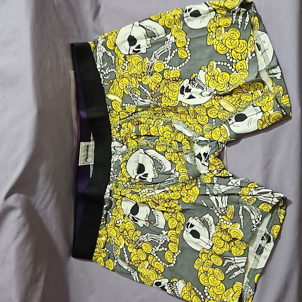 MeUndies Underwear Boxer Briefs Pirate Loot-Gray w/Skulls & Gold Coins-NWOT-Sz M